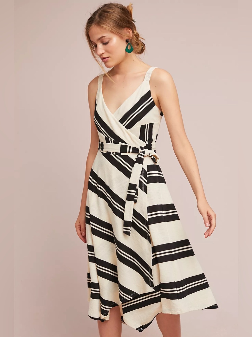 Anthropologie Akemi + Kin Rosaria Wrapped Dress Black Cream Size 16